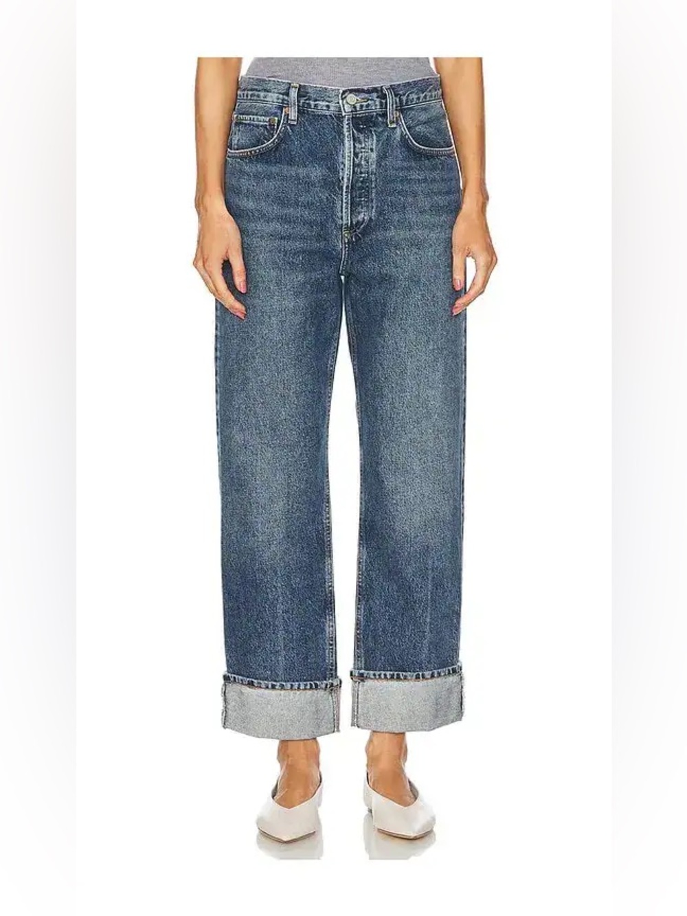 Agolde Fran Straight Leg Cuffed Jeans in Dwell